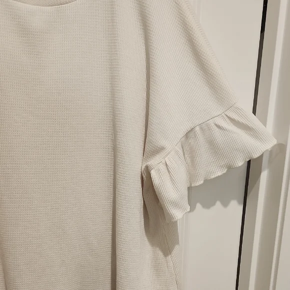 Bloomchic Waffle Knit Ruffled Sleeve Top - Cream 1x - Picture 6 of 6